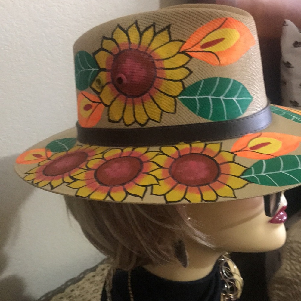 Floral Sun Hat with Black Band - Picture 5 of 14